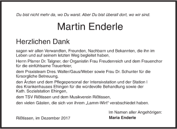 Traueranzeige von Martin Enderle von Ehinger Tagblatt