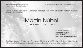 Traueranzeige von Martin Nübel von Rundschau Gaildorf