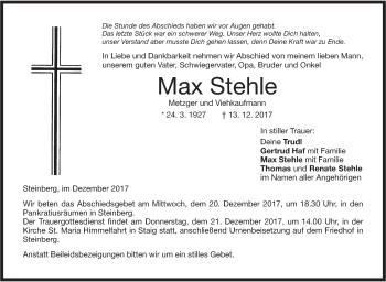 Traueranzeige von Max Stehle von SÜDWEST PRESSE Ausgabe Ulm/Neu-Ulm