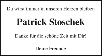 Traueranzeige von Patrick Stoschek von SÜDWEST PRESSE Ausgabe Ulm/Neu-Ulm