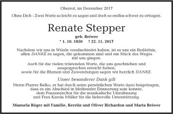 Traueranzeige von Renate Stepper von Rundschau Gaildorf