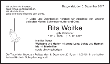 Traueranzeige von Rita Woitke von NWZ Neue Württembergische Zeitung