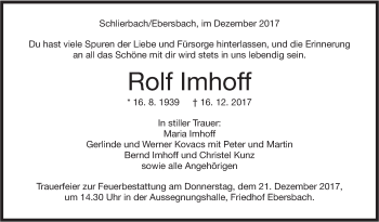 Traueranzeige von Rolf Imhoff von NWZ Neue Württembergische Zeitung