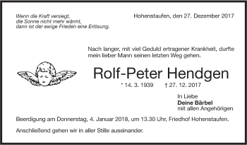 Traueranzeige von Rolf-Peter Hendgen von NWZ Neue Württembergische Zeitung