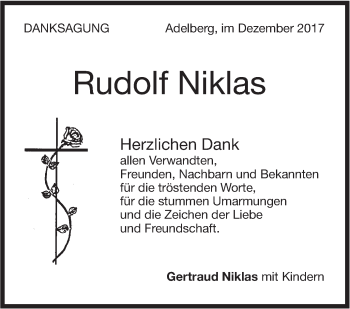 Traueranzeige von Rudolf Niklas von NWZ Neue Württembergische Zeitung