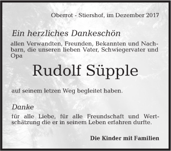 Traueranzeige von Rudolf Süpple von Rundschau Gaildorf