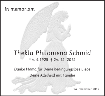 Traueranzeige von Thekla Philomena Schmid von SÜDWEST PRESSE Ausgabe Ulm/Neu-Ulm