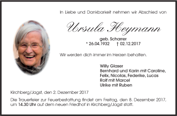 Traueranzeige von Ursula Heymann von Hohenloher Tagblatt