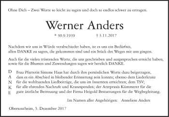 Traueranzeige von Werner Anders von Haller Tagblatt