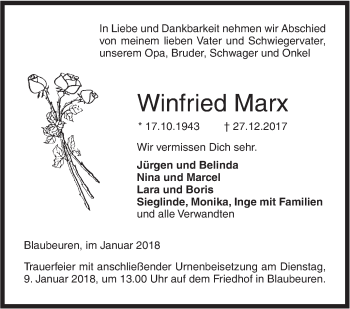 Traueranzeige von Winfried Marx von SÜDWEST PRESSE