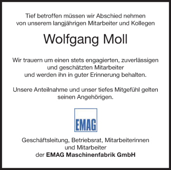 Traueranzeige von Wolfgang Moll von NWZ Neue Württembergische Zeitung