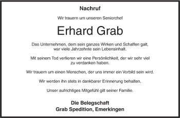 Traueranzeige von Erhard Grab von Südwest Presse