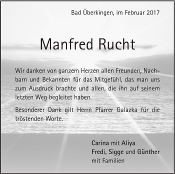 Traueranzeige von Manfred Rucht von Südwest Presse