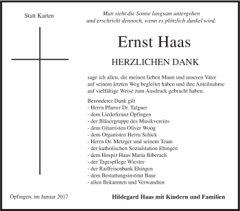 Traueranzeige von Ernst Haas von Südwest Presse