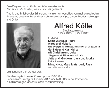 Traueranzeige von Alfred Kölle von Südwest Presse