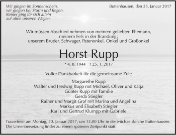 Traueranzeige von Horst Rupp von Südwest Presse