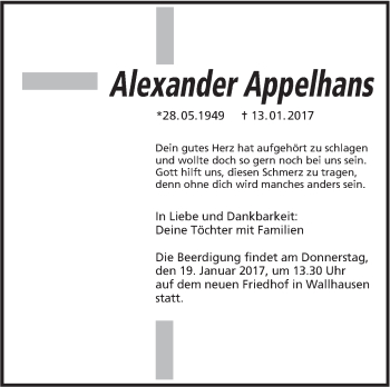 Traueranzeige von Alexander Appelhans von Südwest Presse