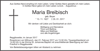 Traueranzeige von Maria Breibisch von Südwest Presse