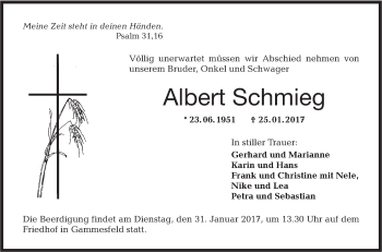 Traueranzeige von Albert Schmieg von Südwest Presse