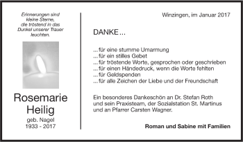 Traueranzeige von Rosemarie Heilig von Südwest Presse