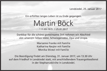 Traueranzeige von Martin Böck von Südwest Presse