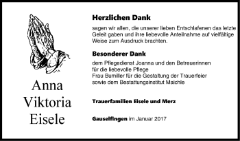 Traueranzeige von Anna Viktoria Eisele von Südwest Presse