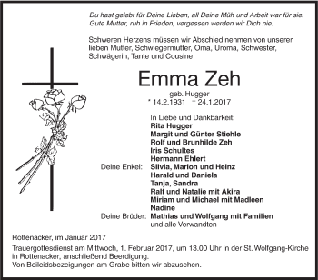 Traueranzeige von Emma Zeh von Südwest Presse