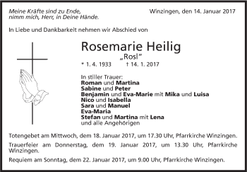 Traueranzeige von Rosemarie Heilig von Südwest Presse