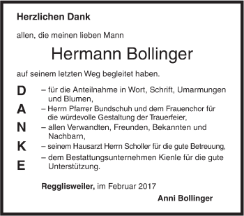 Traueranzeige von Hermann Bollinger von Illertal Bote