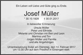 Traueranzeige von Josef Müller von Südwest Presse