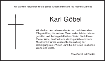 Traueranzeige von Karl Göbel von Südwest Presse