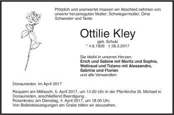 Traueranzeige von Ottilie Kley von Südwest Presse