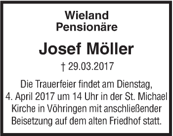 Traueranzeige von Josef Möller von Südwest Presse