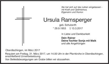 Traueranzeige von Ursula Ramsperger von Ehinger Tagblatt