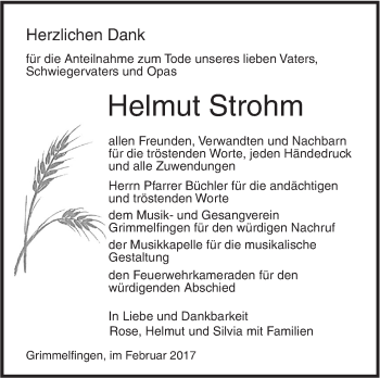 Traueranzeige von Helmut Strohm von Südwest Presse