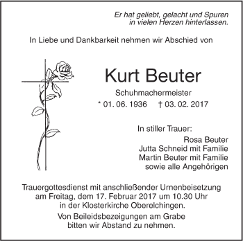 Traueranzeige von Kurt Beuter von Südwest Presse