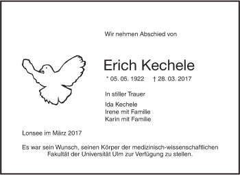 Traueranzeige von Erich Kechele von Südwest Presse