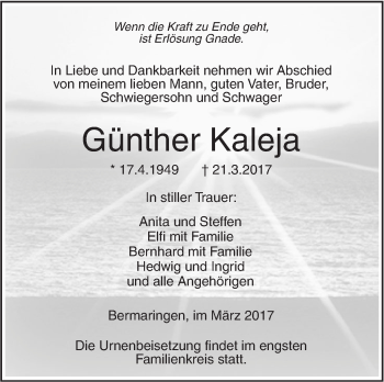 Traueranzeige von Günther Kaleja von Südwest Presse