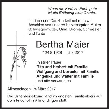 Traueranzeige von Bertha Maier von Ehinger Tagblatt