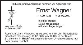 Traueranzeige von Ernst Wagner von Südwest Presse