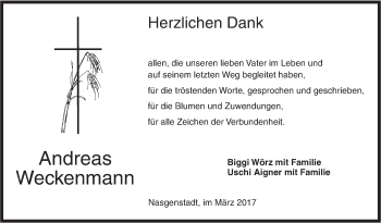 Traueranzeige von Andreas Weckenmann von Ehinger Tagblatt