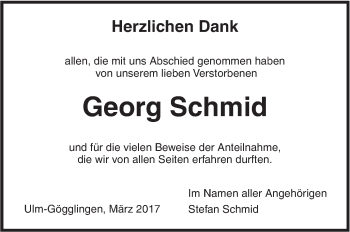 Traueranzeige von Georg Schmid von Südwest Presse