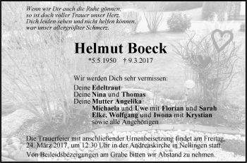 Traueranzeige von Helmut Boeck von Südwest Presse