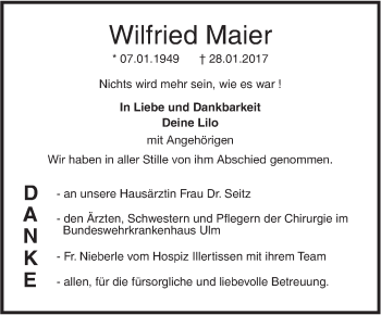 Traueranzeige von Wilfried Maier von Südwest Presse