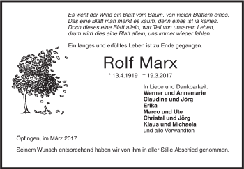 Traueranzeige von Rolf Marx von Ehinger Tagblatt