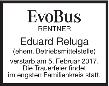 Traueranzeige von Eduard Reluga von Südwest Presse