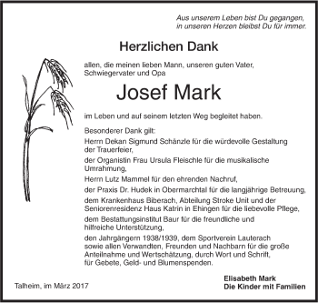 Traueranzeige von Josef Mark von Ehinger Tagblatt