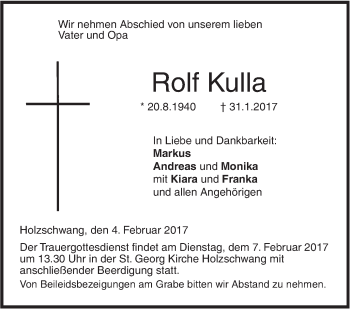 Traueranzeige von Rolf Kulla von Südwest Presse