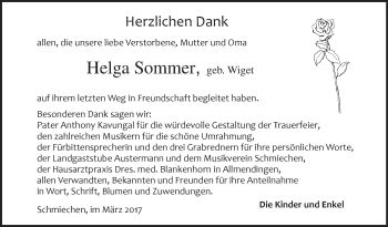 Traueranzeige von Helga Sommer von Ehinger Tagblatt