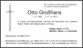 Traueranzeige von Otto Großhans von Südwest Presse